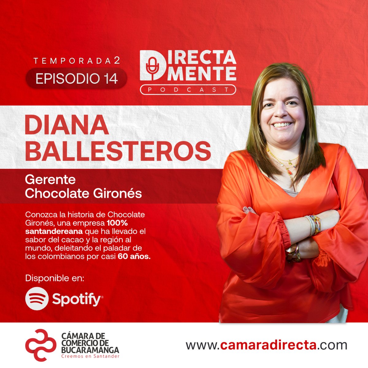 CCBucaramanga's tweet image. 🎧🎙️ ¡Sumérgete en el mundo del cacao y el éxito local con el último episodio de nuestro podcast Directamente!

Conoce a Diana Ballesteros, la mente maestra detrás de la empresa #ChocolateGironés🍫.

Escúchalo en ➡️ spotifyanchor-web.app.link/e/NoLeXCQwbCb

#Directamente