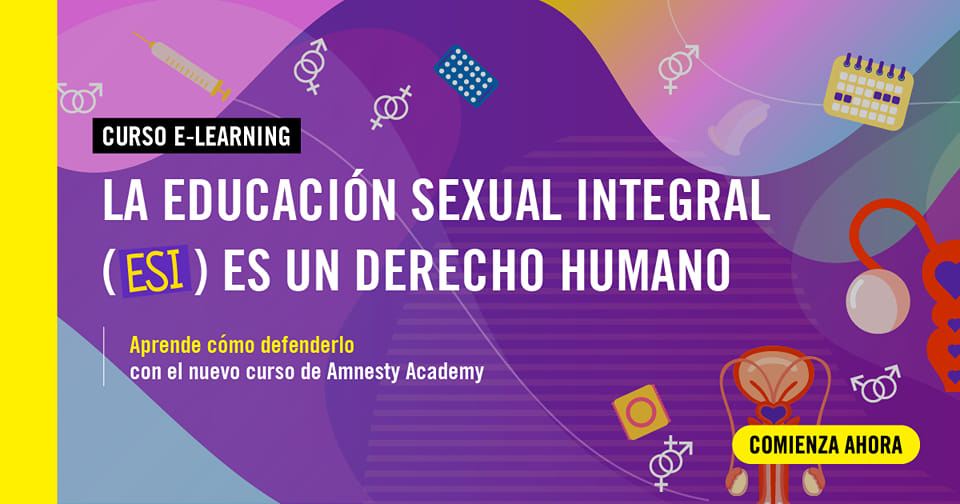 La educación sexual integral es un derecho humano

Acceder a este curso es gratis y cuenta con un certificado avalado por la Academia de Amnistía Internacional

Actúa a favor de la ESI y los derechos sexuales y reproductivos #ESIgualdad

Accede aquí ⬇️ academy.amnesty.org/learn/course/e…