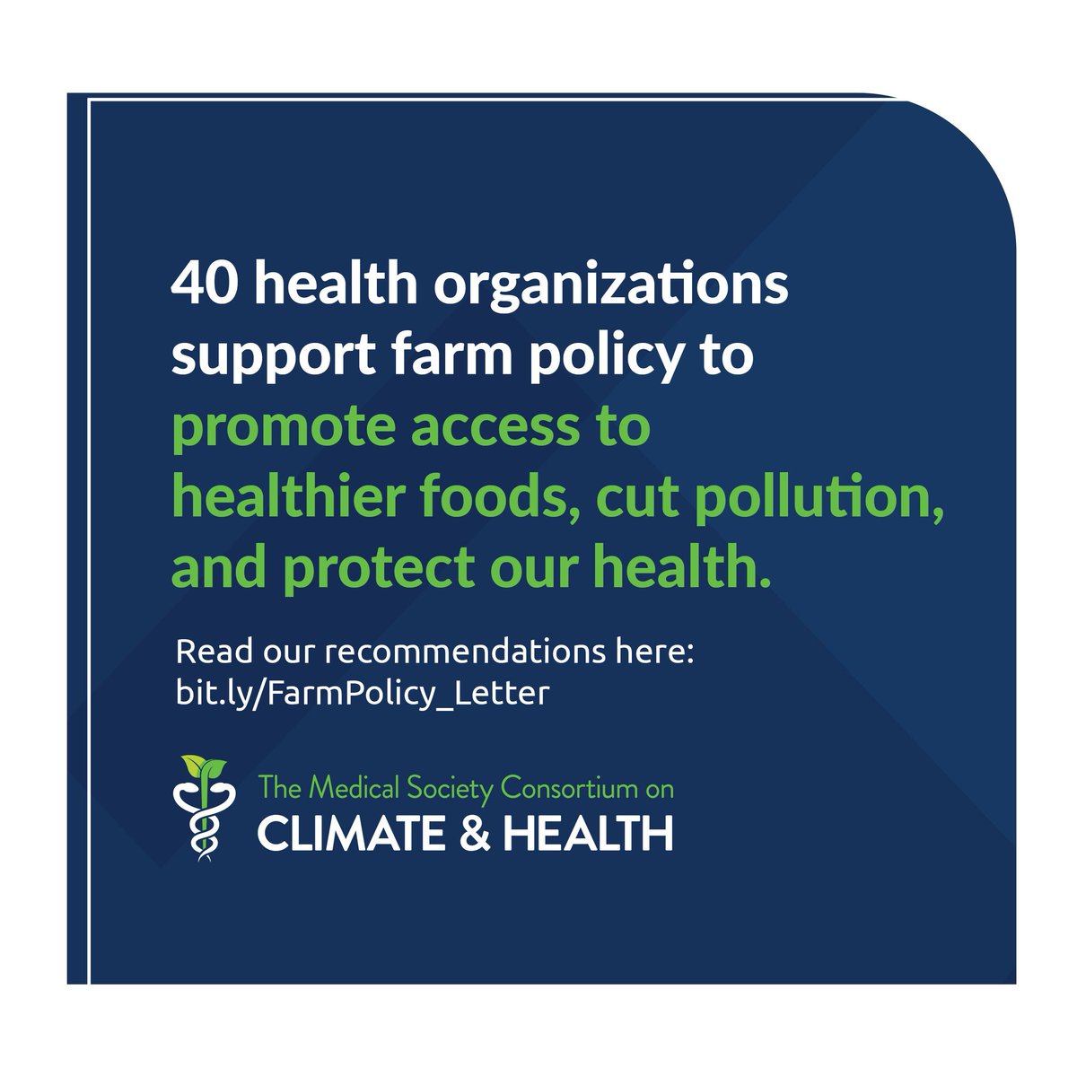 NEW: 40 health organizations from around the country have joined us in calling for farm policy that mitigates climate change, prioritizes health, and promotes equity.

Read our letter here: bit.ly/FarmPolicy_Let…