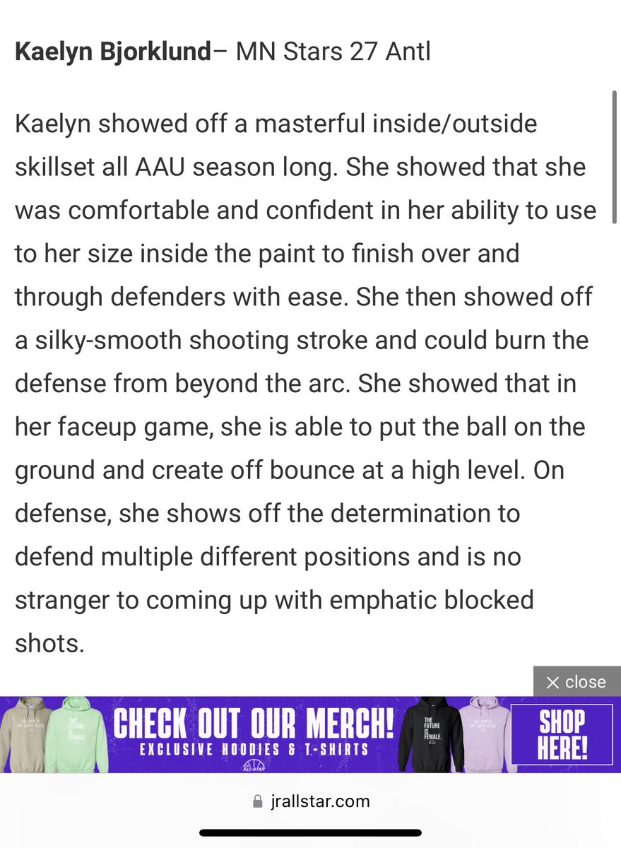 kaelynbjorklund's tweet photo. thank you so much @EricJrAllStar @JrAllStarMN @JrAllStarBB for putting me on the first team for the 14u AAU girls. This could not have been possible without the support and love from my teammates and coaches. I can’t wait for next season!🤍❤️🖤 @MinnesotaStars #starsfam #mnstars https://t.co/1m6eLDtJ2n