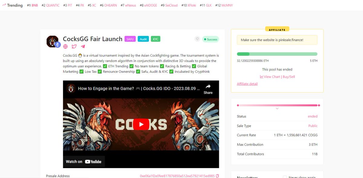 CocksGG_Predict's tweet photo. 🐣 $COGG IDO COMPLETE 🔼

Our #IDO complete successfully with 

32 🔹 Raised
Total Contributor 🍗 118

Upcoming schedule

🦄 Listing on #Uniswap: 17:00 UTC, Aug 12

🔼Let's raid, thanks for your all support

#racing #betting #gambling https://t.co/X5yuWLAteY