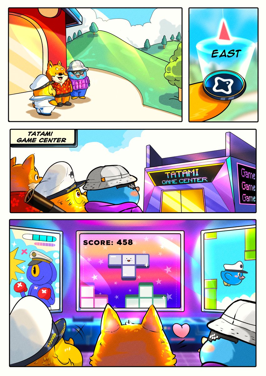 HelloTatami's tweet photo. 🐧🐶🦆 The Trio @TheAkiraNFT @SeiDuckClub @_SeiShiba_ dropped by ⛩️ TatamiHQ ⛩️ for a fun gaming session 🕹️ 

We’re cooking something awesome for the $SEI community 👀

Can you guess what it is?! 👇 https://t.co/rDjwSc50uK