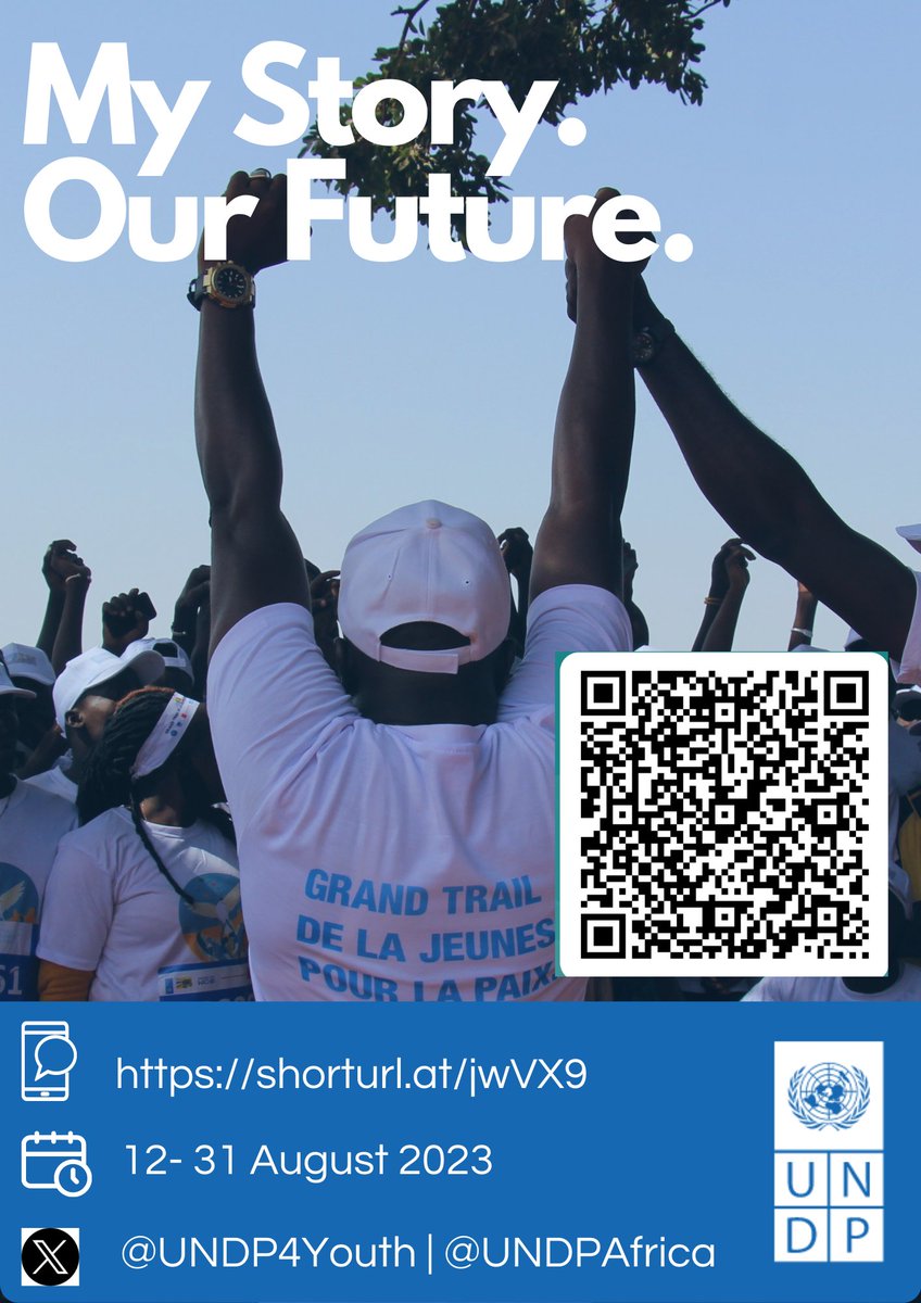 📽️ Celebrate #YouthDay2023  &amp; participate in #MyStoryOurFuture campaign with <a href="/UNDP4Youth/">UNDP Youth</a> &amp; <a href="/UNDPAfrica/">UNDP Africa</a> !
💡Be creative, share your voice 🗣️ &amp; stories of peace 🕊️ &amp; climate action 🌍
👉Click shorturl.at/jwVX9 or scan the QR code for more details