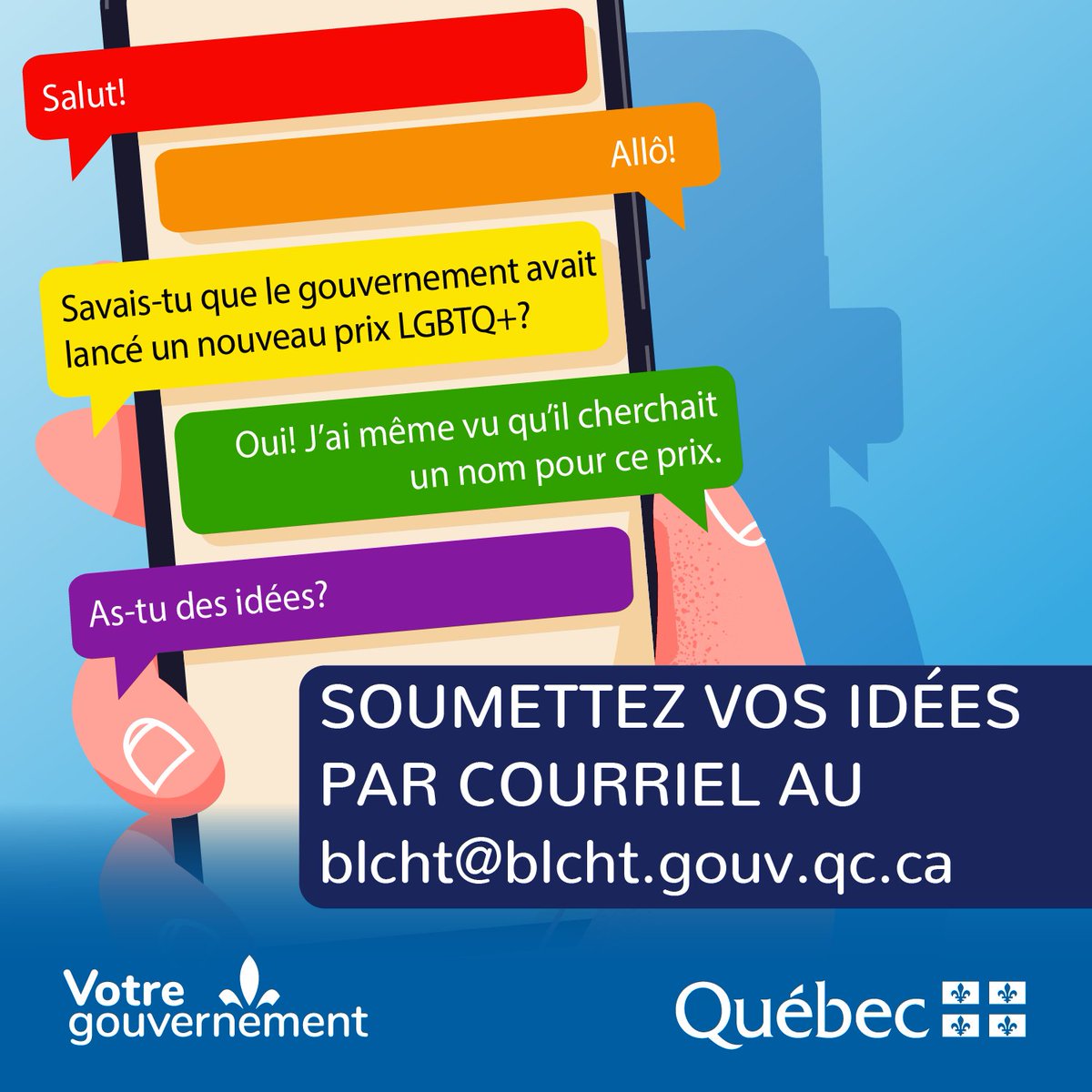 À l'approche du défilé de @FierteMTLPride, je vous rappelle qu' il n'est pas trop tard pour nous soumettre une suggestion de nom pour un prix gouvernemental qui récompensera les initiatives LGBTQ+. Vous avez jusqu'au 30 septembre. J'ai hâte de vous lire!