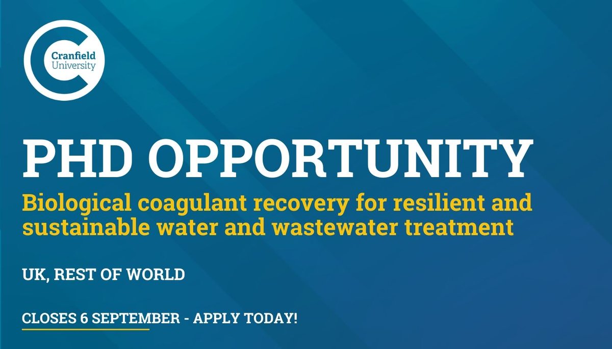 A PhD that offers you an exciting opportunity to do pioneering research on the recovery of nutrients and metals from water treatment sludge to embrace the circular economy and protect our environment.

Find out more and apply now 👇
cranfield.ac.uk/research/phd/s…
