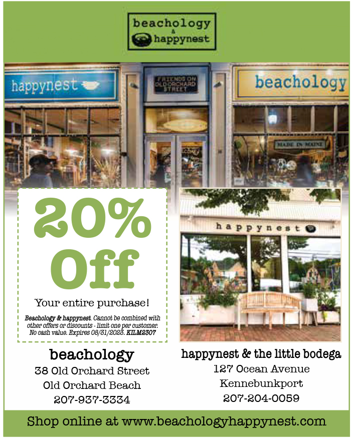 Save 20% off your purchase at Beachology & happynest in either #OldOrchardBeach or #Kennebunkport - shop online at beachologyhappynest.com! #mainedecor #homedecor #gifts #giftshopping #giftshop #clothing #jewelry #books #soaps #maine #southernmaine #locallyowned #keepitlocalmaine