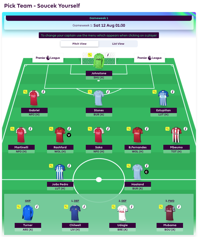 #FPL team locked and loaded 🔒 (and as template as FPL teams come).

22/23 OR: 260k, aiming for sub-200k in 23/24 ⬆️ (top 5% assuming ~40% of 11m registered FPL teams remain active throughout the season).    

Roll on #GW1!