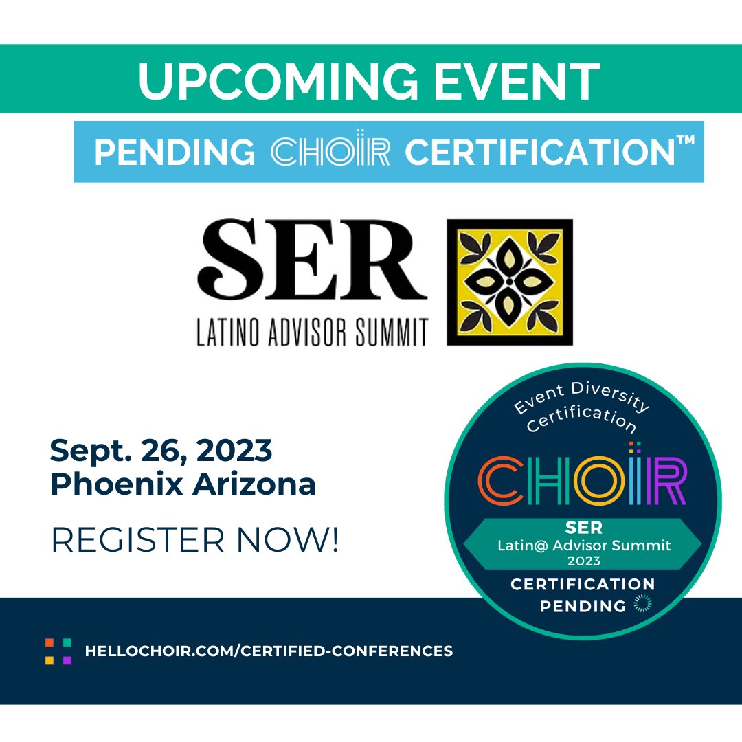 🗓️ Save the Date! @SERLatinoSummit aims to meet Choir's diversity standards at their event. 🥇 Look for our Certification Pending Seal on the agenda - a commitment to inclusivity! 📣 Register or certify your event at loom.ly/ccXT4Q0