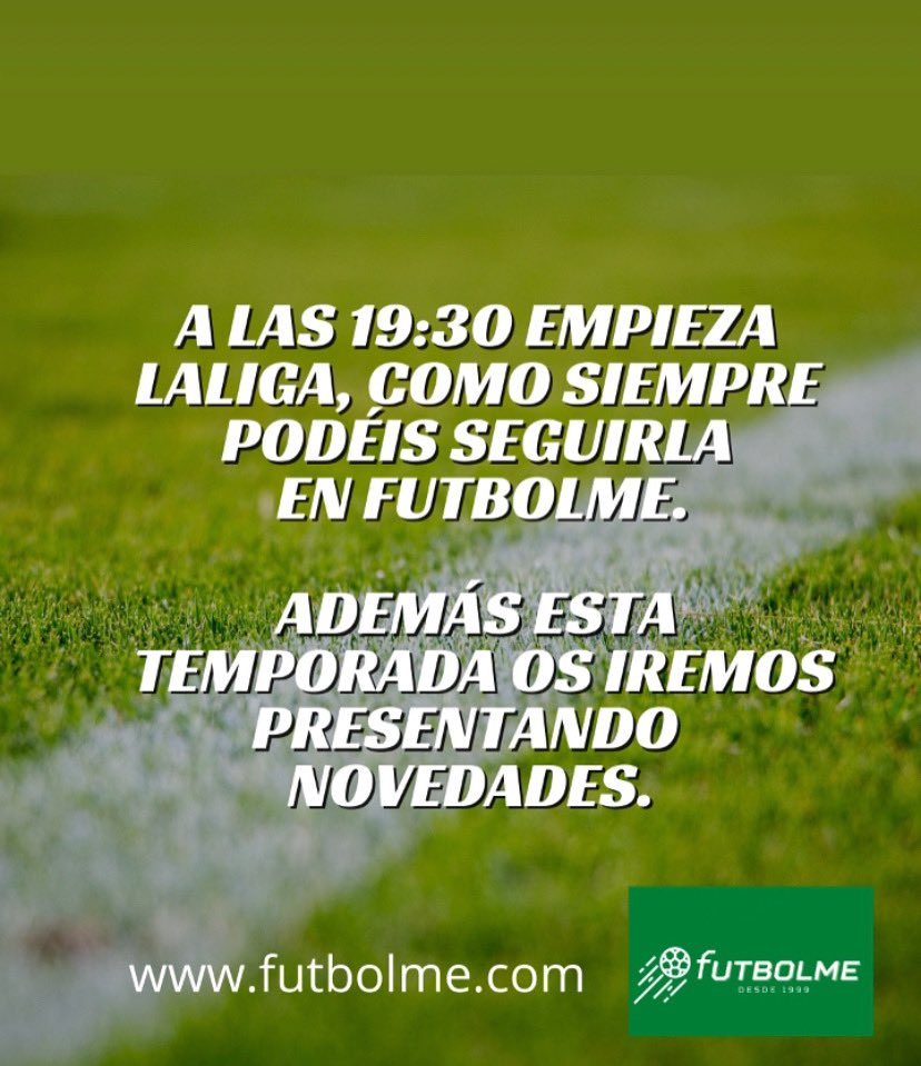 Empieza LaLiga en 3.2,1 y fUTBOLME os ofrece toda la información en directo.
#futbolme #somosfutbolme #resultadosdefutbol #desde1999 #somosveraces #informacionendirecto #resultadosendirecto #laligasantander #laligasmartbank #primerafederación #segundafederación #tercerafederación