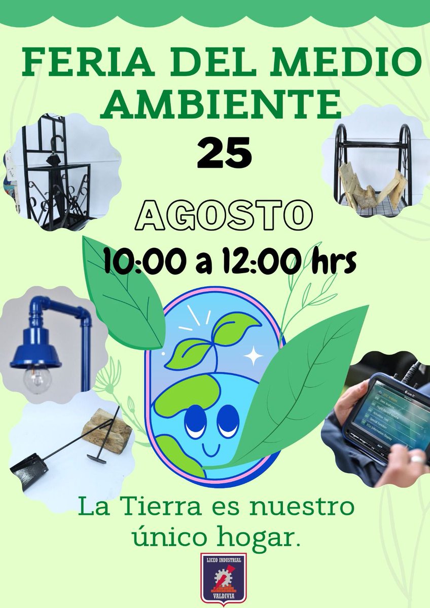 Estimada comunidad Valdivia, los dejamos cordialmente invitados a visitar nuestra feria el día 25 de agosto, en ella podrán encontrar productos y servicios amigables con el medioambiente, elaborados por nuestros propios estudiantes en cada una de sus especialidades. #Valdiviacl