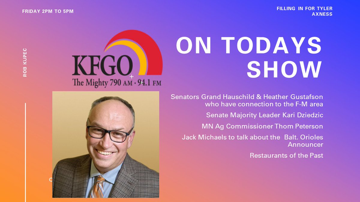 Filling in this afternoon from 2 to 5. Come for some politics stay for the Dad Jokes. @SenGustafson @grant_hauschild @KariDziedzic @MNagriculture