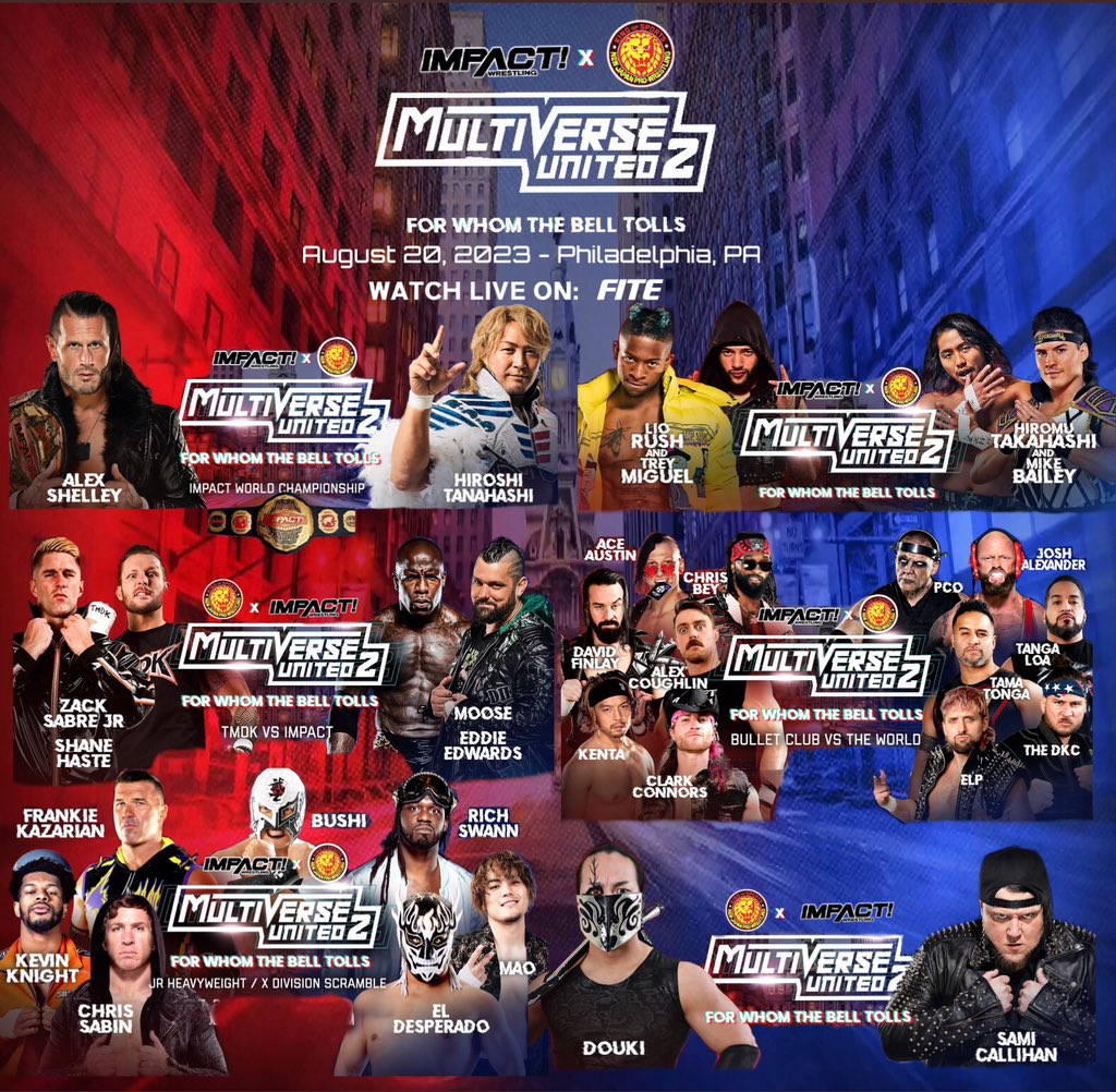 FrequencyAyo's tweet photo. Another stacked Banger for a stacked card 🔥 

#MultiverseUnited2 Aug 20 - Philadelphia 
Get your tickets 🎫 https://t.co/5NrSIqbIfh #njpwximpact 

#impactonaxstv #impactwrestling #g1climax33 #njpw #roh #aewallin #aewrampage  #smackdown  @Himanshu_Doi @TAKAMIOHBARI @ScottDAmore #njpwstrong