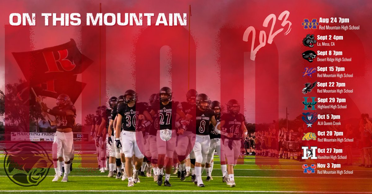 RMAthletics's tweet photo. 2023 Football Schedule. Plan your Friday nights accordingly! #LetsGo #RedMtnFootball https://t.co/oiNVsmil2P