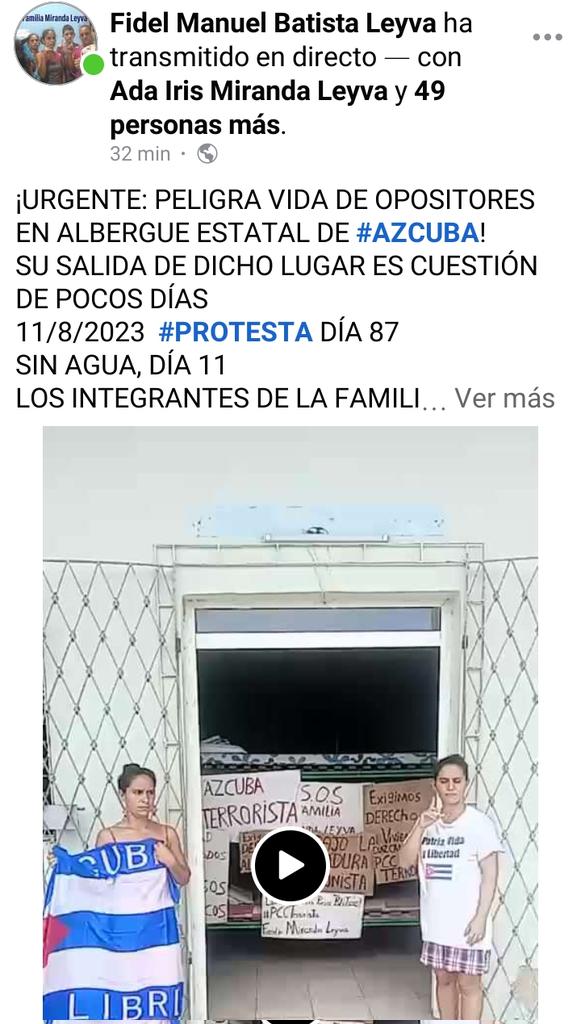 11/8/2023 Día 87 #PROTESTA 
SIN AGUA, DÍA 11
#FamiliaMirandaLeyva 
#DerechoALaVivienda 
#Derecho_Al_Agua 

m.facebook.com/story.php?stor… 

#CubaEsUnaDictadura
#PCCTerrorista
