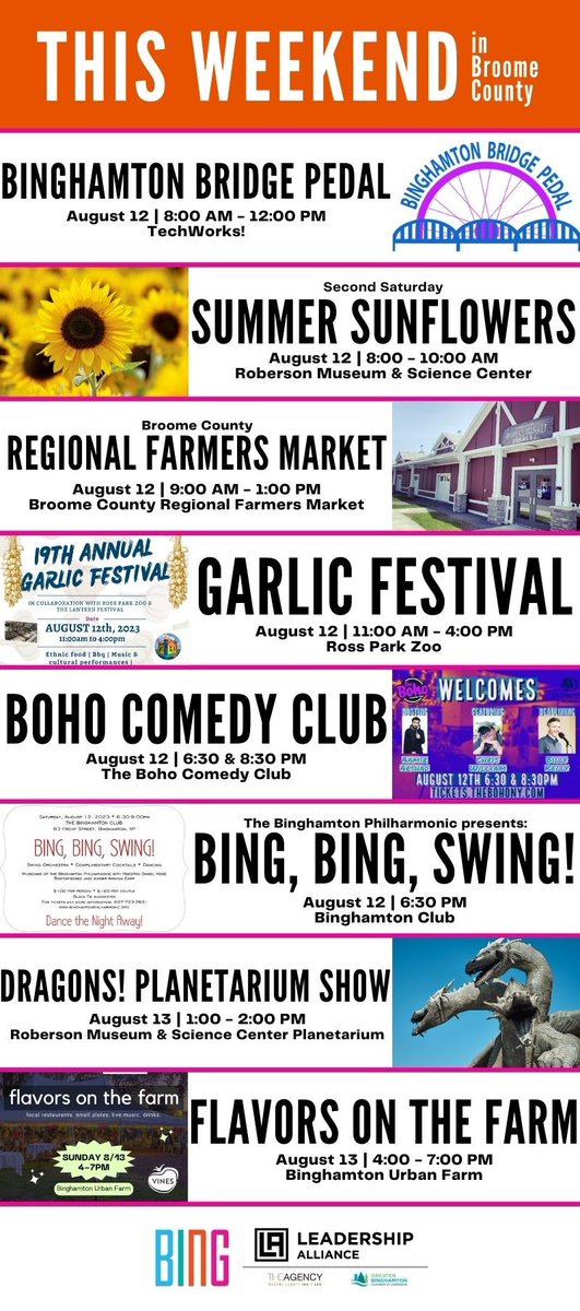 VisitBinghamton's tweet photo. What's happening THIS WEEKEND in Broome County? Check it out!
๐
Find our full calendar of events at https://t.co/aXFcD0Dq0g
#visitbing #bingthings #events #whatshappening #thisweekend https://t.co/F42WtKy7jO
