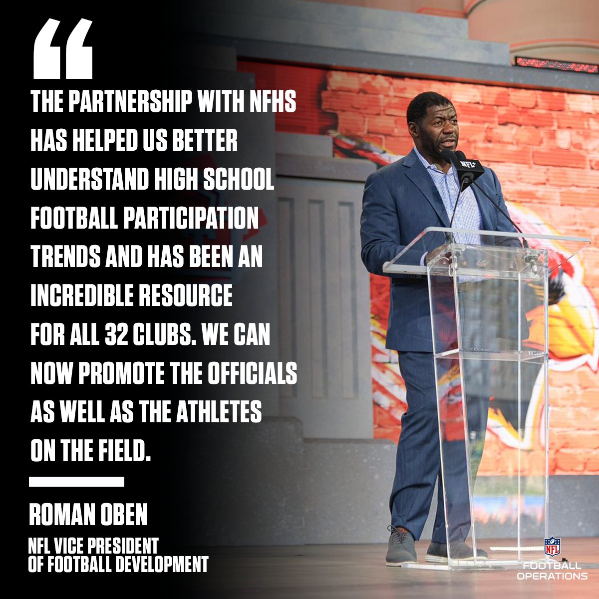 NFLFootballOps's tweet photo. The @NFL and @NFHS_Org are launching a new initiative aimed at increasing participation and recognition of game officials in youth and high school football. 

Learn more about the partnership and the seven NFL clubs participating in the initiative: https://t.co/qFLmBOpCW9 https://t.co/26AEmkM1bE
