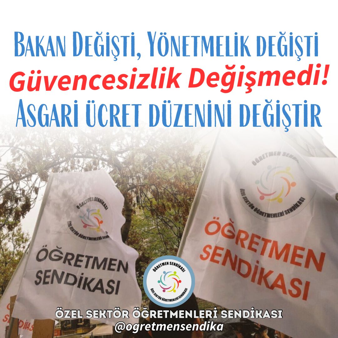 ⁉️ Özel öğretim Yönetmeliğinde değişiklik yapan <a href="/Yusuf__Tekin/">Yusuf Tekin</a>, görüyoruz ki özel öğretim kurumlarında yaşanan sorunlardan bihabersiniz. Taleplerimizle ilgili (bir yıl önce) bizden rapor isteyen Bakanlığınız, belli ki raporu hiç okumamış. Tekrar hatırlatalım;👇🏼
#TabanMaaşGelsin