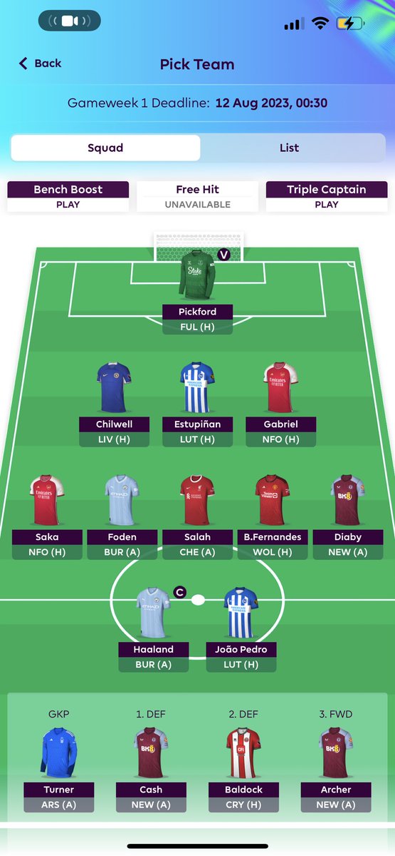 AVTACTICS's tweet image. GW1🔒
Slightly against the template with impulsive last minute foden, cash and in Pickford in for gvardiol, Mitoma and onana
0ITB
Haaland Cap

#FPLCommunity #fpl