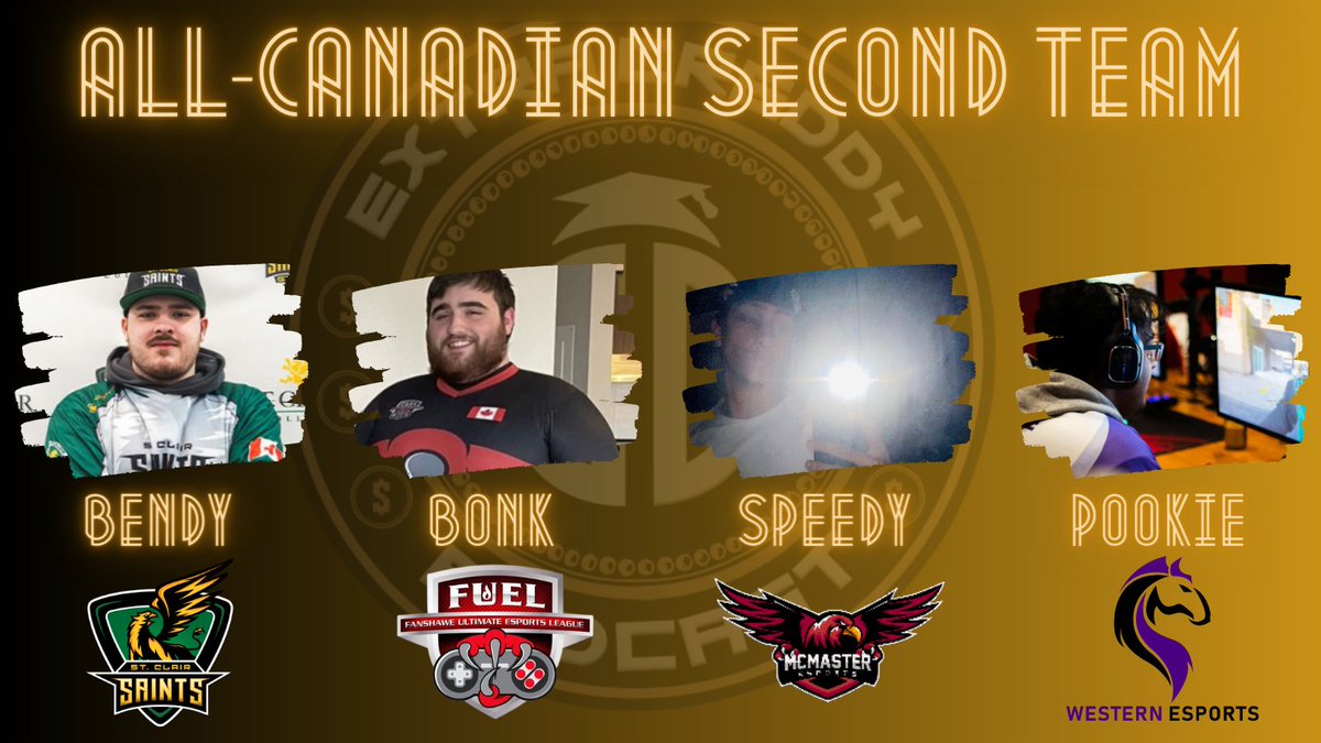 ExtraCreddy's tweet photo. These stars are proving that there's no shortage of talent in the Great White North. Keep an eye on these players as they rise to the top!

Congratulations to our All-Canadian Second Team... 

Bendy from St. Clair, Bonk from Fanshawe, Speedy from McMaster, and Pookie from Western https://t.co/6hcbJdzOZ1