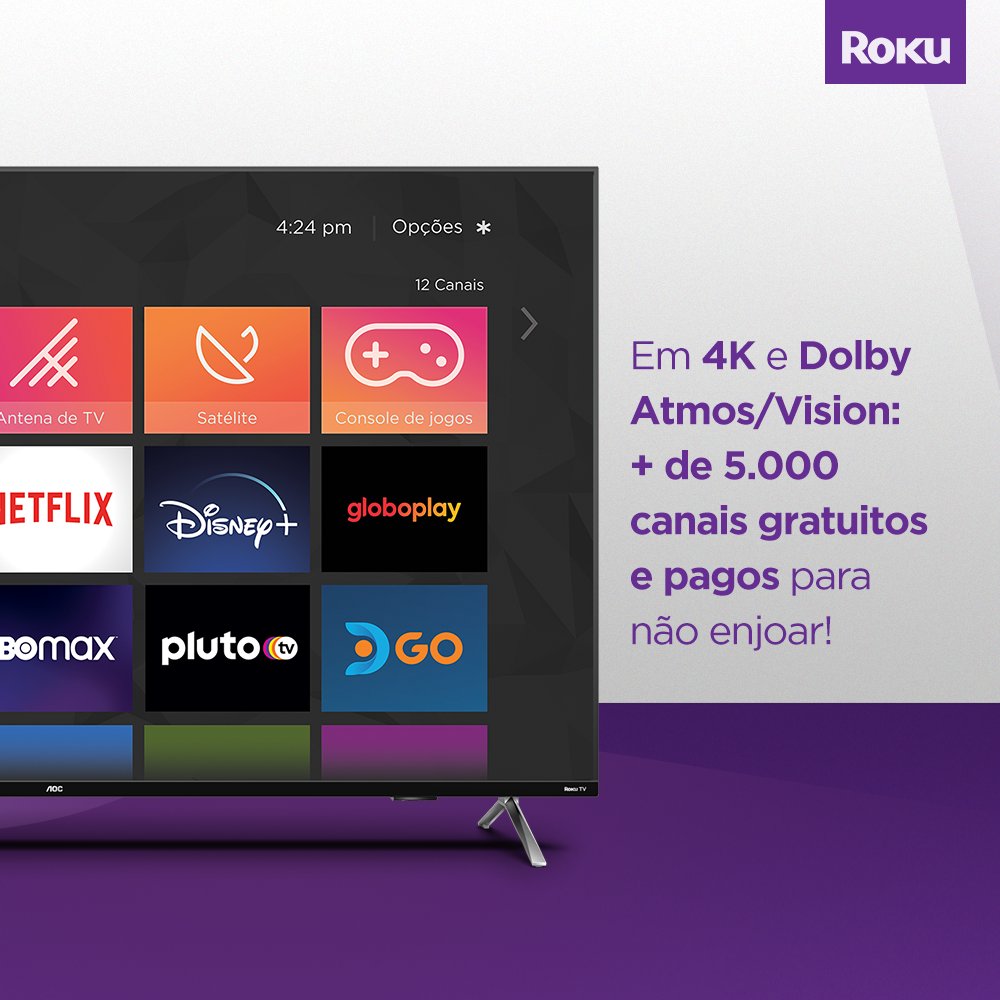 RokuBrasil's tweet photo. Aproveite mais de 5.000 canais gratuitos e pagos, com filmes e seriados em uma interface descomplicada, com qualidade 4K e Dolby Atmos/Vision em uma tela de 50 polegadas para você não perder nada!
Adquira já a sua AOC Roku TV S6125 50". Link na bio 💜
#smarTV #TV4k #RokuBrasil https://t.co/xx01gVo4Cr