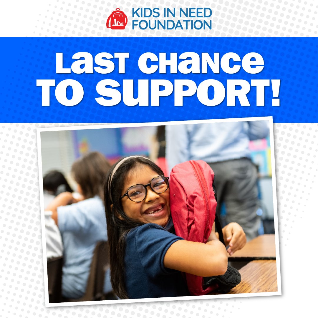 LAST CHANCE to provide a backback for an under-resourced child! thanks to the Kids In Need Foundation, kids can get ready to succeed in the upcoming school year. support KINF at checkout of your online or in-store purchases! 🎒