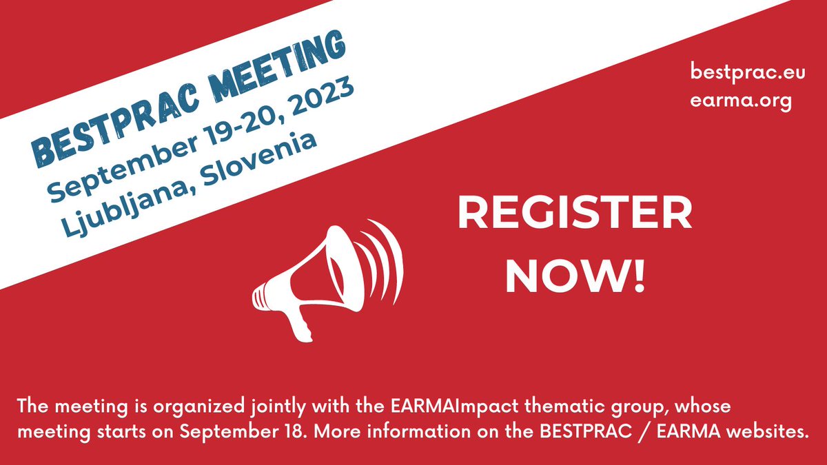 The joint #BESTPRAC and #EARMAimpact thematic group meeting is coming up in a little over a month! We are very excited and are hoping you can join us in Ljubljana! 🤗Registrations are still open and free of charge ➡️ bit.ly/3JDPAD3
