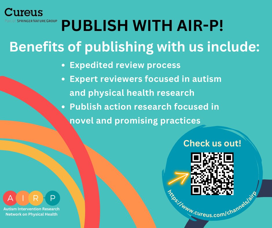 AIRPNetwork's tweet image. 👉AIR-P WANTS YOU… to come publish with on @CureusPsych. Authors are welcome to submit their #ResearchArticles to our Autism and Health: Across the Lifespan channel today! 

Link to channel: cureus.com/channels/airp