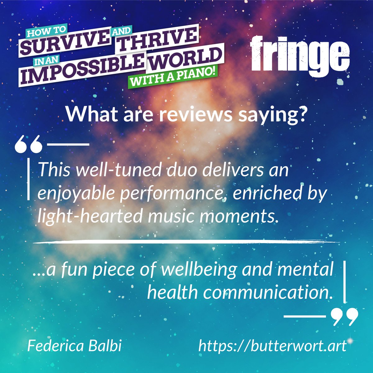 HTSATWellbeing's tweet photo. 🎉 Exciting news! 🌟 @HTSATWellbeing has received its first round of reviews! Massive thanks!!

"Very good show" @FringeReview 

https://t.co/IgF3m6gJ3h

"Wellbeing communication made fun"
@butterwort_art
https://t.co/Bj3rT0c1Ei

@GreensideVenue https://t.co/oPUhxbTUXW