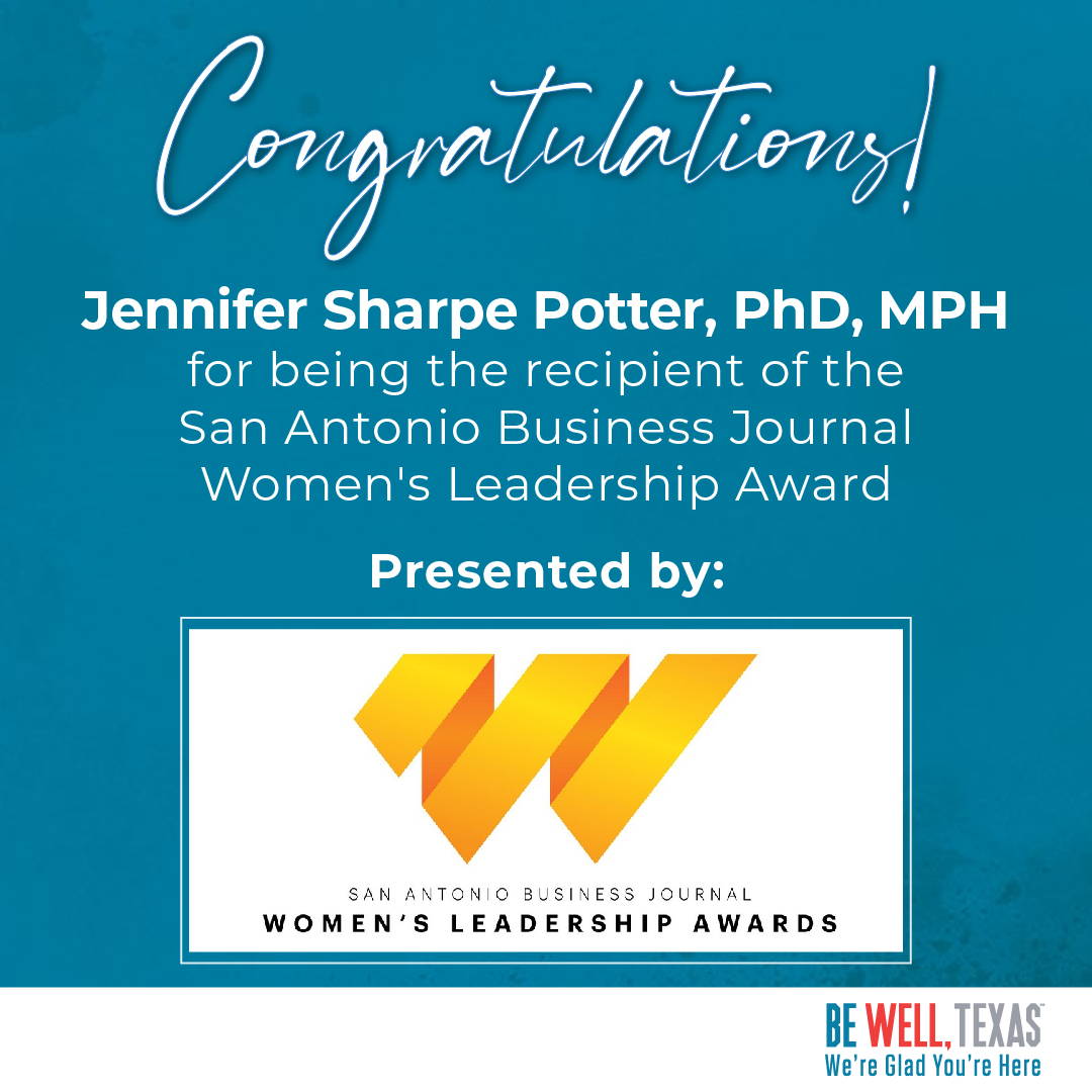 Congratulations to our Executive Director, @DrJSPotter! She was recently awarded the San Antonio Business Journal Woman's Leadership Award! Thank you for all you do! 💙 Read more here: bizjournals.com/sanantonio/c/2… #BeWellTexas