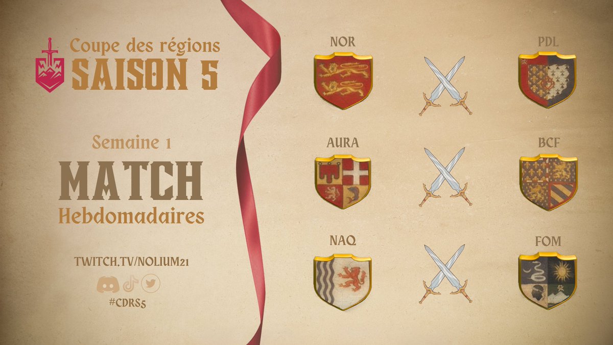 🤯 Ça commence ce week-end !

Rendez-vous dès ce week-end pour le début de la Coupe des Régions saison 5! 🤩

Des matchs qui s'annoncent serrés et qui seront déjà décisifs pour la suite du tournoi. 😏

Il vous reste encore un peu de temps pour vous inscrire. 🤫
