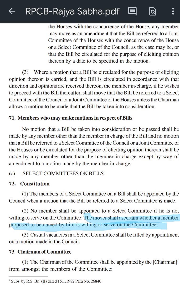 scottarya's tweet photo. @raghav_chadha As per Rule 72(2) of RPCB for Rajya Sabha, u shld hve ascertained willingness of the proposed committee members. https://t.co/A6x6puu5MG