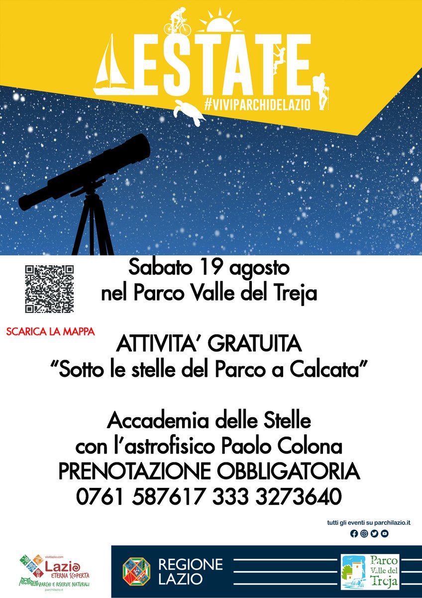 ParcoTreja's tweet photo. Sabato 19 serata di osservazione delle stelle a Calcata: anche quest'anno una serata gratuita per conoscere i segreti dell'astronomia @ParcoTreja https://t.co/xHREG3P3mB https://t.co/whCNwyp2mF