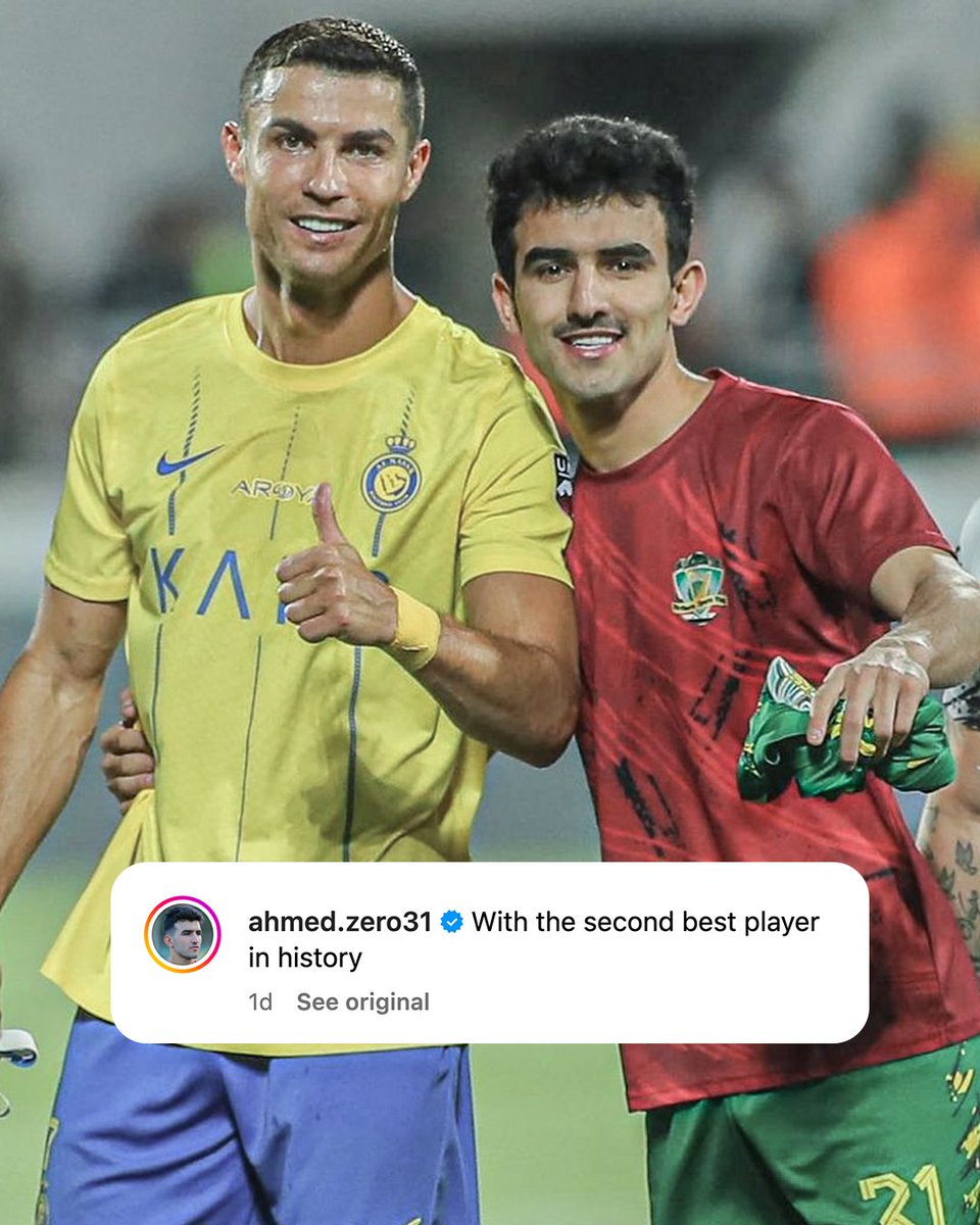 Ahmed Zero took a picture with Cristiano Ronaldo after Al Shorta lost to Al Nassr in the Arab Club Champions Cup.

His Instagram caption 😳