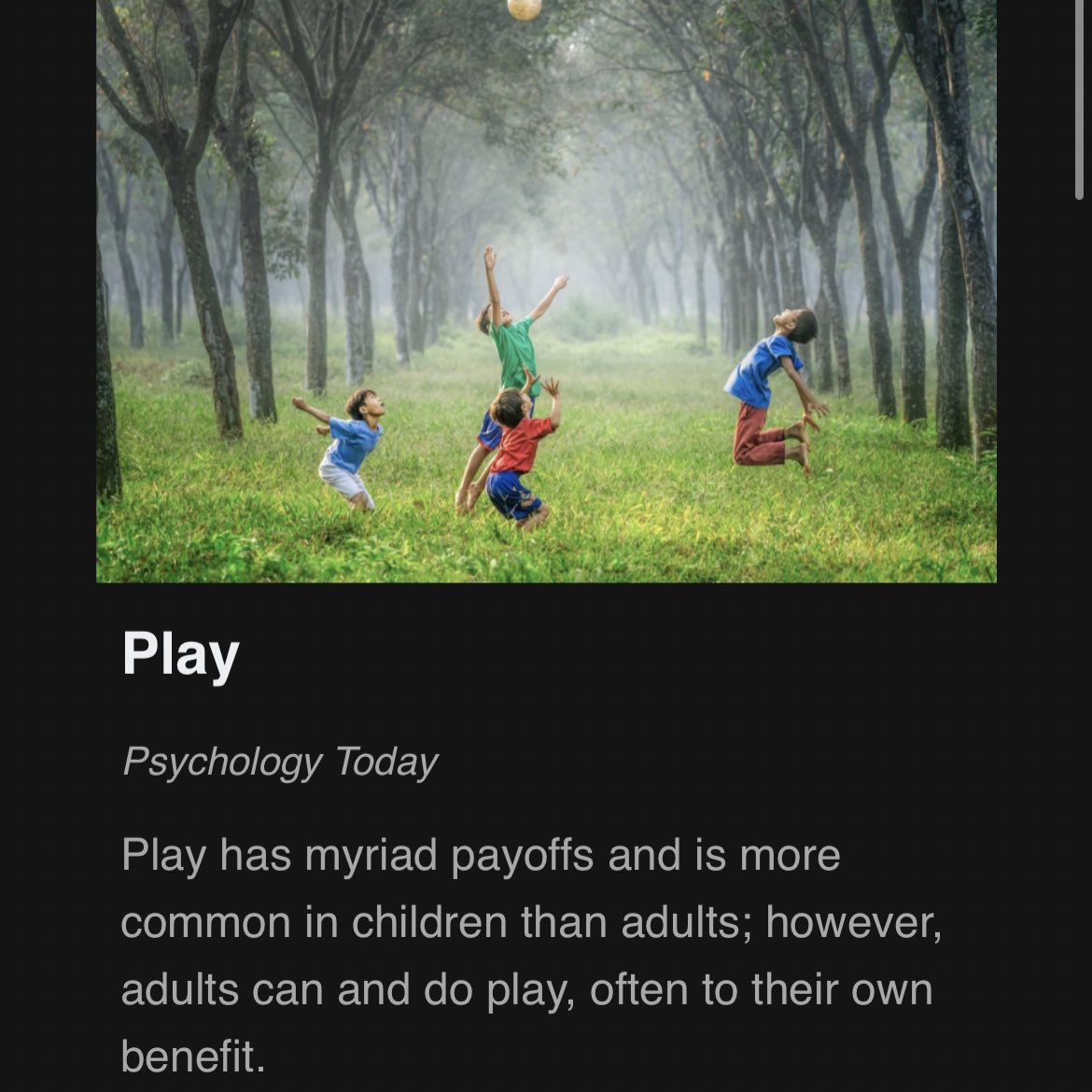 Here’s a link for any play doubters out there! It’s all about how play is super important for kids to be able to learn at a high level. 💪

Y’all want that high student achievement? Then let’s make sure students are getting a chance to play every day! 

psychologytoday.com/intl/basics/pl…