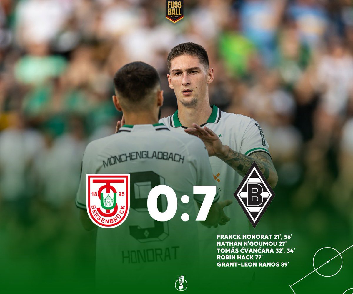 FussballBR's tweet photo. 🏆🇩🇪 𝐀𝐓𝐑𝐎𝐏𝐄𝐋𝐎 𝐃𝐎𝐒 𝐏𝐎𝐓𝐑𝐎𝐒! 🐎

O Borussia Mönchengladbach de Gerardo #Seone estreou na DFB-Pokal goleando o modesto TuS Bersenbrück por 7 a 0, contando com uma grande atuação por partes dos recém-contratados: Franck #Honorat (27) e Tomáš #Čvančara (22).

#DFBPokal #BSBBMG