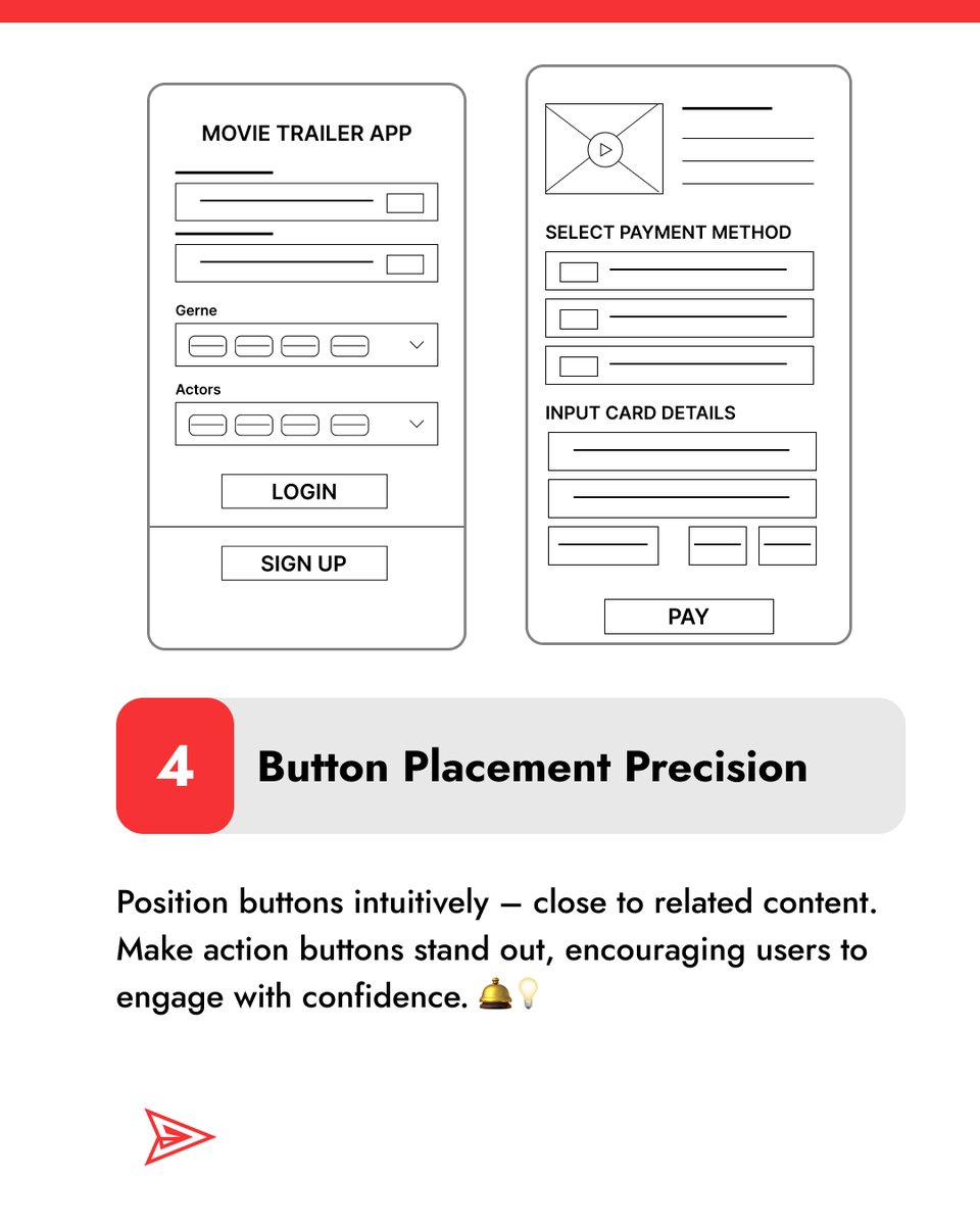 Ud_Graphics's tweet image. #3
Tip 3: Prioritize Content Hierarchy
Tip 4: Button placement
💡🚶♂️ #UserExperience #FlowDesign
#DesignIteration #Refinement