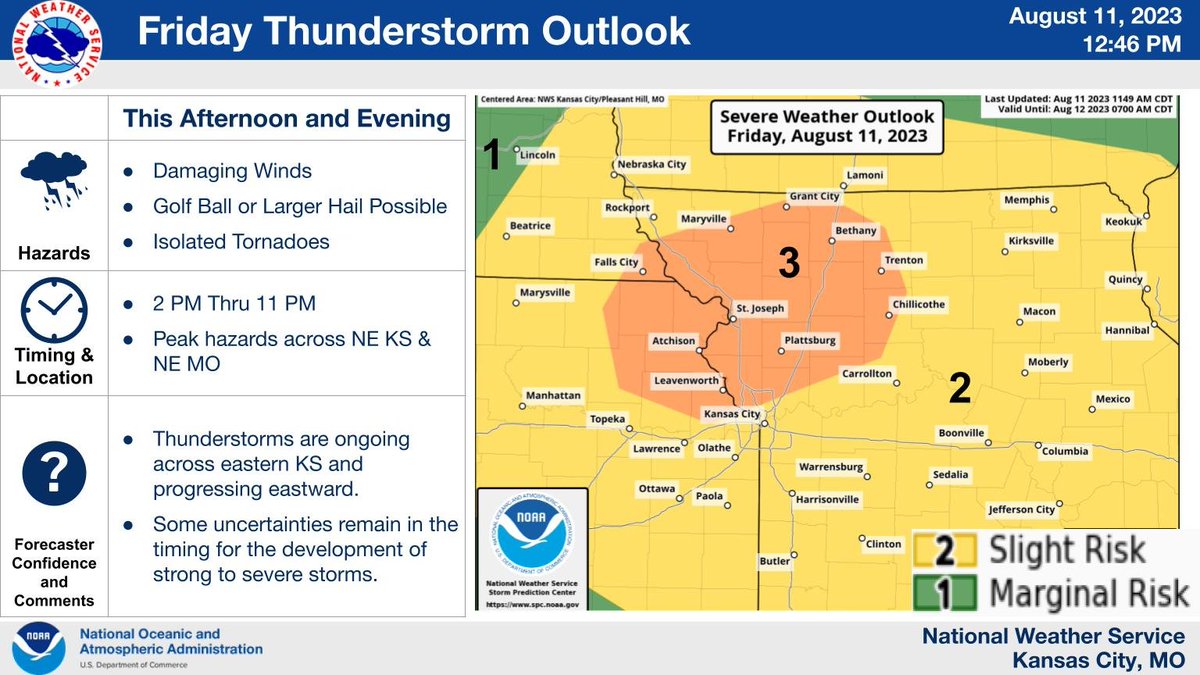 Developments thru the AM have changed the afternoon severe weather outlook. Strong to severe thunderstorms are expected bringing chances for damaging winds and very large hail. An isolated tornado cannot be ruled out. Please ensure you have multiple ways to receive weather info.