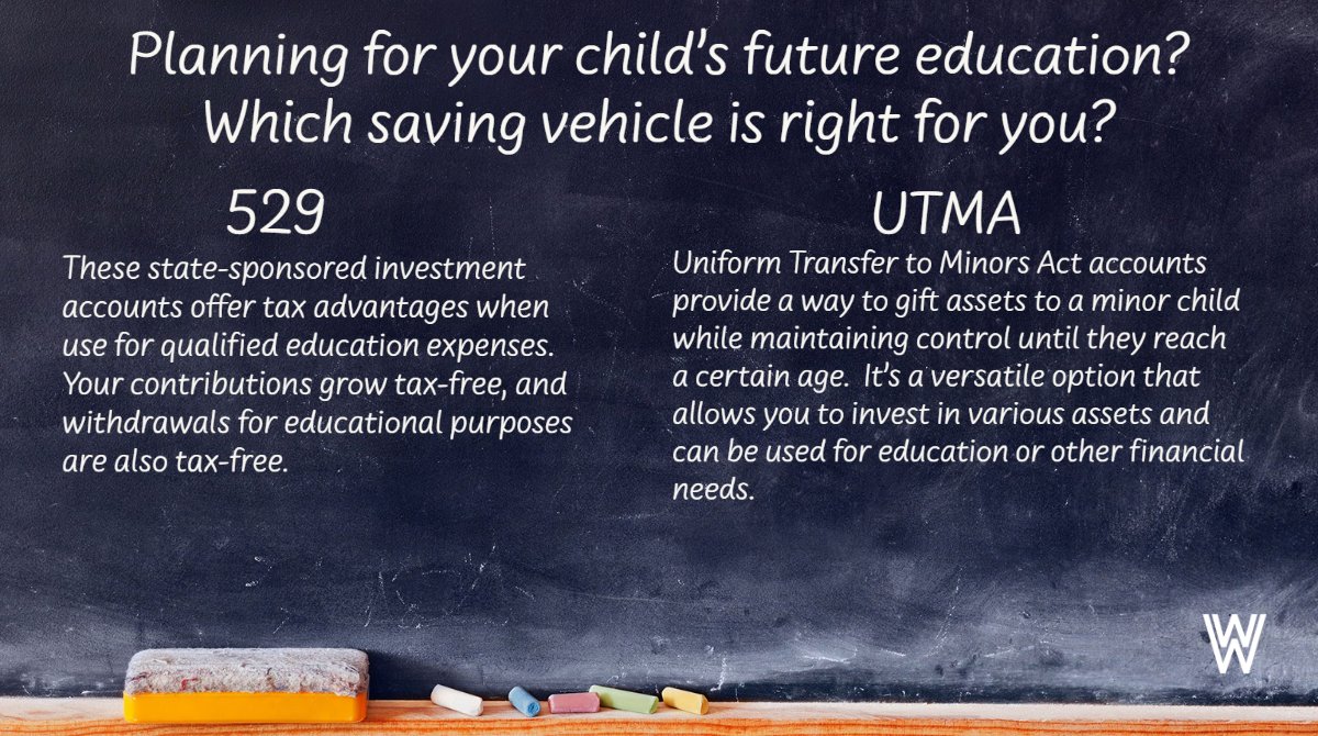 Whichever option you choose, starting early can give your investments time to grow.

What are you waiting for???  Get growing! 🍎✏️🎓
#EducationSavings #529Plans #UTMA #InvestInTheirFuture