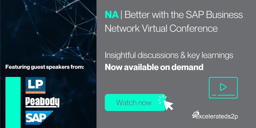 Based in North America and missed our ‘Better with the SAP Business Network’ virtual conference? Discover a wealth of customer-driven insights by watching it on-demand now: go.excelerateds2p.com/l/879142/2023-… 

#excelerateds2p #sapbusinessnetwork #virtualconference