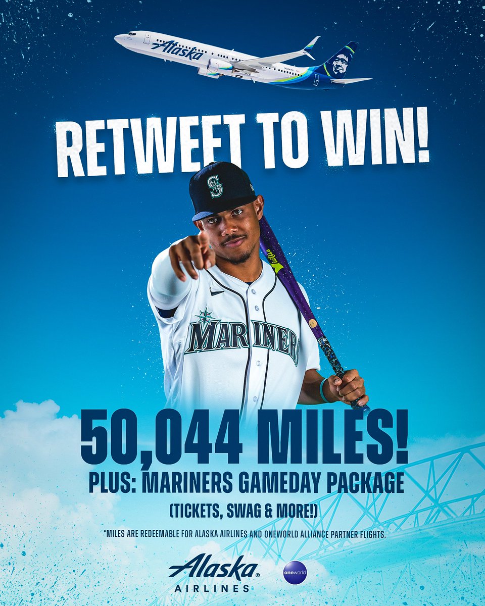 Seattle Mariners (@mariners) on Twitter photo ✈️ RETWEET TO WIN ✈️
It’s time to fly, fly away! All you need to do is hit that retweet button for a chance to win 50,044 <a href="/AlaskaAir/">Alaska Airlines</a> miles and a Gameday Package! #FlyFlyAwaySweepstakes atmlb.com/40TsU7X ✈️ RETWEET TO WIN ✈️
It’s time to fly, fly away! All you need to do is hit that retweet button for a chance to win 50,044 <a href="/AlaskaAir/">Alaska Airlines</a> miles and a Gameday Package! #FlyFlyAwaySweepstakes atmlb.com/40TsU7X