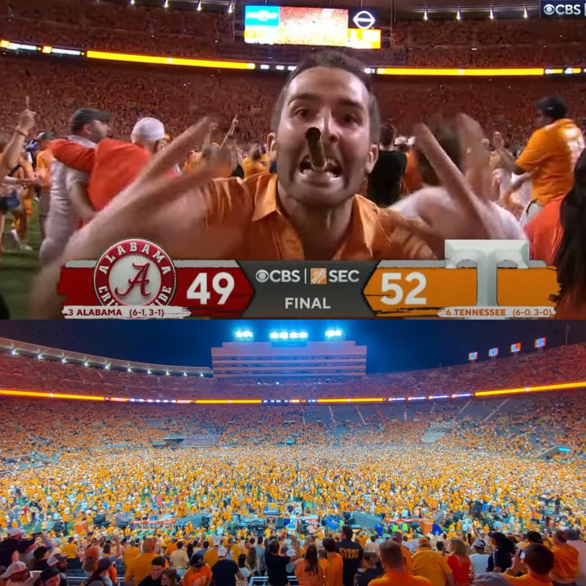 PFF_College's tweet photo. Who had the best field storming moment in College Football? https://t.co/qq50mH3wDQ