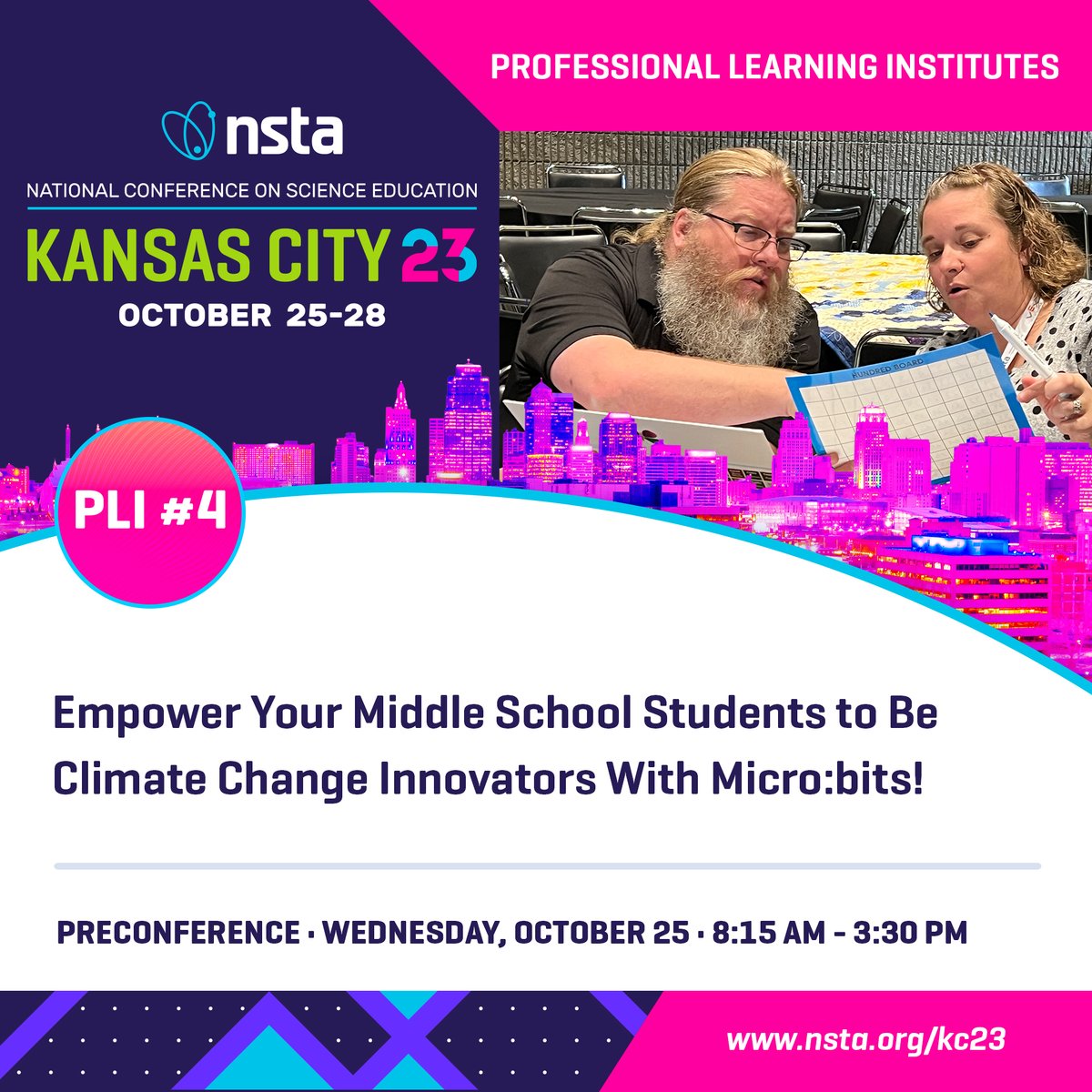 Attend the #NSTA23 KC professional learning institute this fall, hosted by Amazon Future Engineer! MS educators will study fundamentals of computing science and how to use micro:bits to build solutions for climate change led by @BootUpPD and #NSTA: tinyurl.com/5a7htvx6