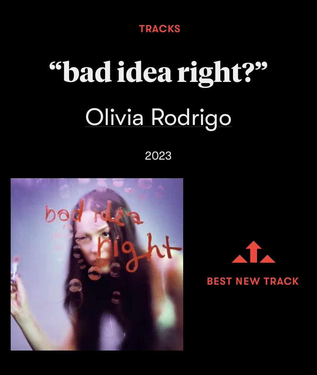 bchartsnet's tweet photo. Após "Vampire", Olivia Rodrigo ganha mais um 'BEST NEW TRACK' da Pitchfork com “Bad Idea Right?”. 

“Uma das melhores performances pop do ano”. https://t.co/HRrer4JW8P