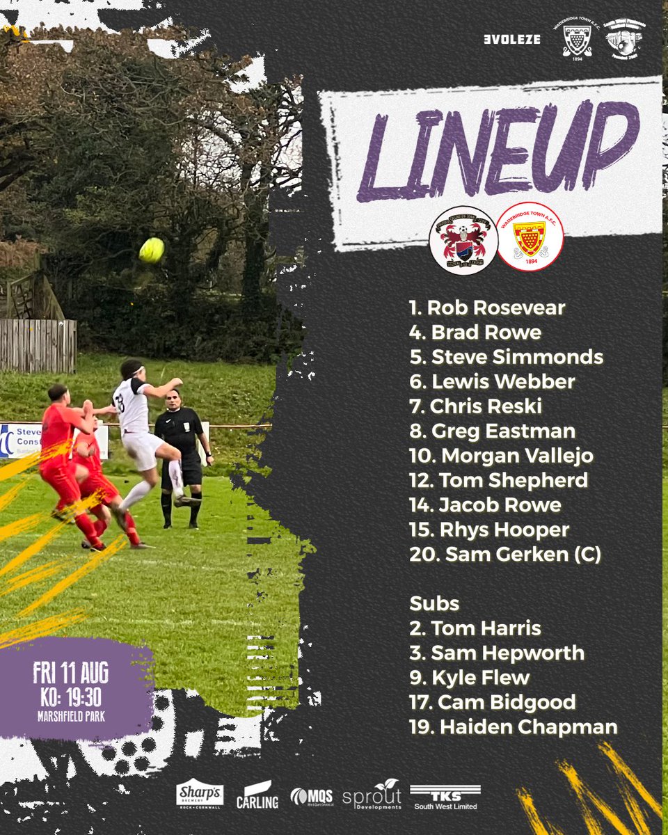 WadebridgeTown's tweet photo. Our lineup for tonight as we visit the #PastyMen Β #utbb #1stTeam #wadebridge #OurClubIsYourClub
π Away to @CallyTownFC
π @swpleague
π
Friday 11/08/23
π Marshfield Park, PL17 7BT
π 19:30
@swsportsnews @KJMsport57 @sportscornwall @Cornishfootball @evoleze https://t.co/z4SvbnIZuS