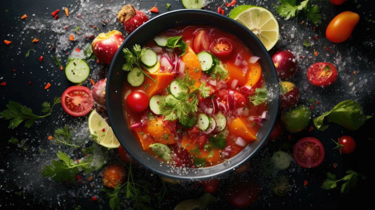 pixexid's tweet image. Dive into this bowl of gazpacho - a refreshing pool of blended veggies! 🥣Check out the comments section and ALT field for more info about this AI-generated artwork. #AIArt #CreativeComputing #Gazpacho