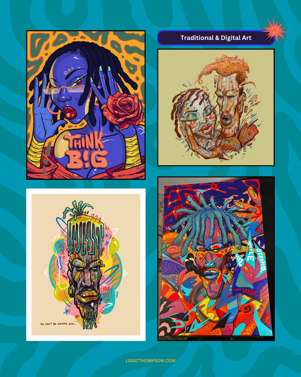 LogicThompson's tweet photo. Hi I’m Logic Thompson, an Afrosurrealist Artist &amp; Creative Consultant in NYC. Dope Art incoming. Always Vibing. Dassit. 💥💥💥 https://t.co/SxDzivJHAo