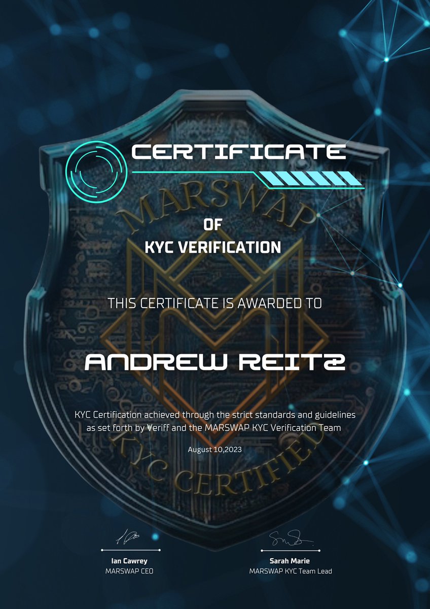 #MSWAP is proud to announce the Founder of <a href="/SigmaTokenERC/">Sigma Token</a> has passed the #KYC Certification process

Congratulations protecting your investors and ensuring transparency and trust in the #DeFi space.

Get your <a href="/MARSWAP1/">Bitflow</a> #KYC Hmmmm

marswapstaking.com/kyc-and-audit/