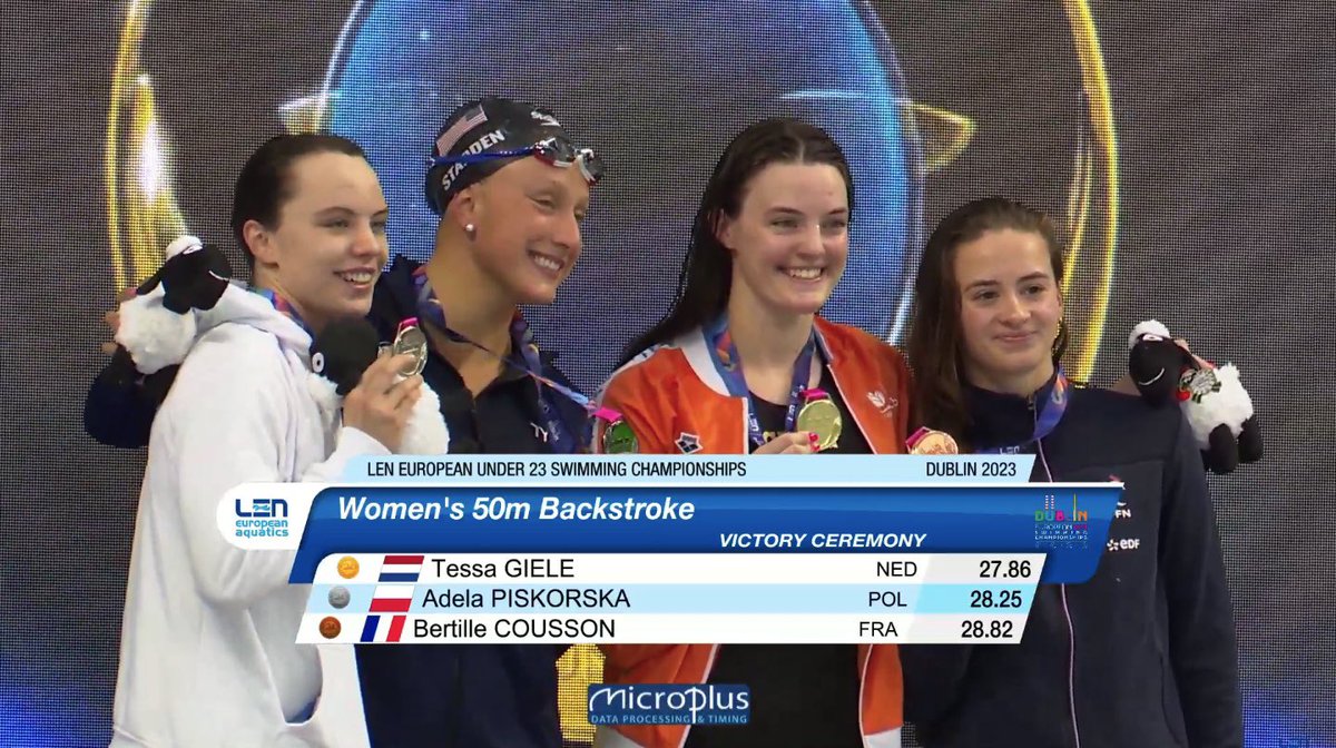 NelsonCarterJr's tweet photo. #Dublin2023 🇮🇪 - 🏊‍♀️ CE U23 50M DOS 

🥇 Tessa Giegle 🇳🇱 27.86 
🥈 Adela Piskorska 🇵🇱 28.25 
🥉 Bertille Cousson 🇫🇷 28.82 RP 
#Natation https://t.co/a6riKVFjYX