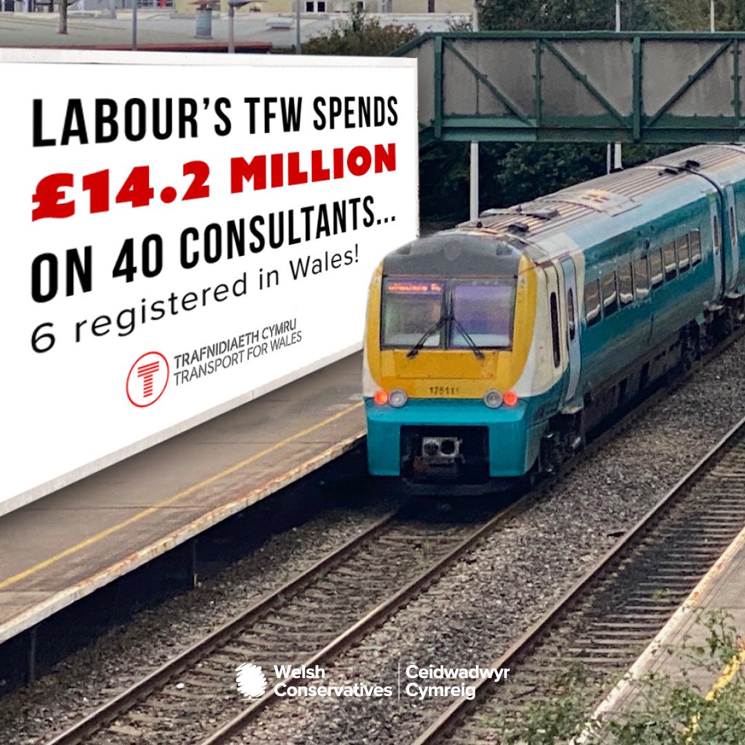 WelshConserv's tweet photo. 💰 Labour’s #Transport for Wales has wasted £14.2 Million on 40 consultancy firms, from February 2021 to March 2023. 

👉 Only Six companies used were #Welsh! 

🗣️ Much needed jobs are taken out of #Wales &amp; out of the Welsh #economy. https://t.co/JHkoo4Ed3X