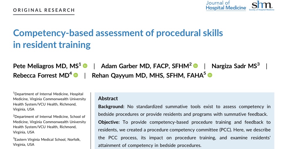 Journal of Hospital Medicine (@jhospmedicine) on Twitter photo A procedure competency committee allows greater focus on competency and skill acquisition, rather than solely on number of procedures, and tailoring of curriculum to individual residents while ⬇️ variability.
<a href="/VCU_IMRes/">VCU IM Residency</a>
bit.ly/447rvfh A procedure competency committee allows greater focus on competency and skill acquisition, rather than solely on number of procedures, and tailoring of curriculum to individual residents while ⬇️ variability.
<a href="/VCU_IMRes/">VCU IM Residency</a>
bit.ly/447rvfh